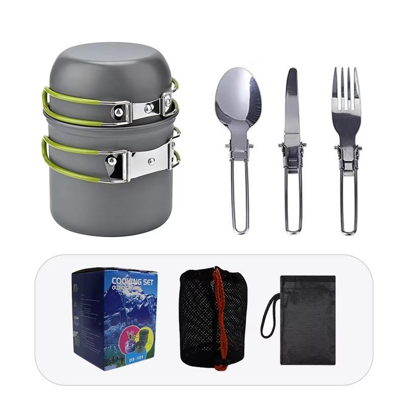 Outdoor Camping Lightweight Portable Aluminum Alloy Cookware Set Travel Picnic 5pcs Non Stick Folding Cooking Pots and Pans Set зелёный