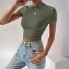 Women's Spring and Summer Slim Hundred Pumping Pleated Round Neck Knit Short Sleeve T-shirt