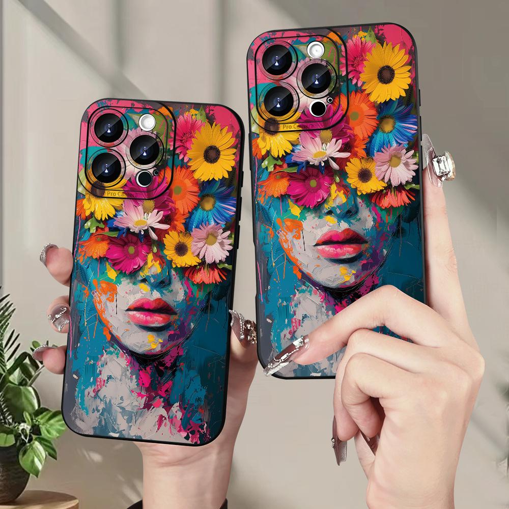 Hot-selling Creative Flower and Girl Pattern Mobile Phone Case Suitable for iPhone