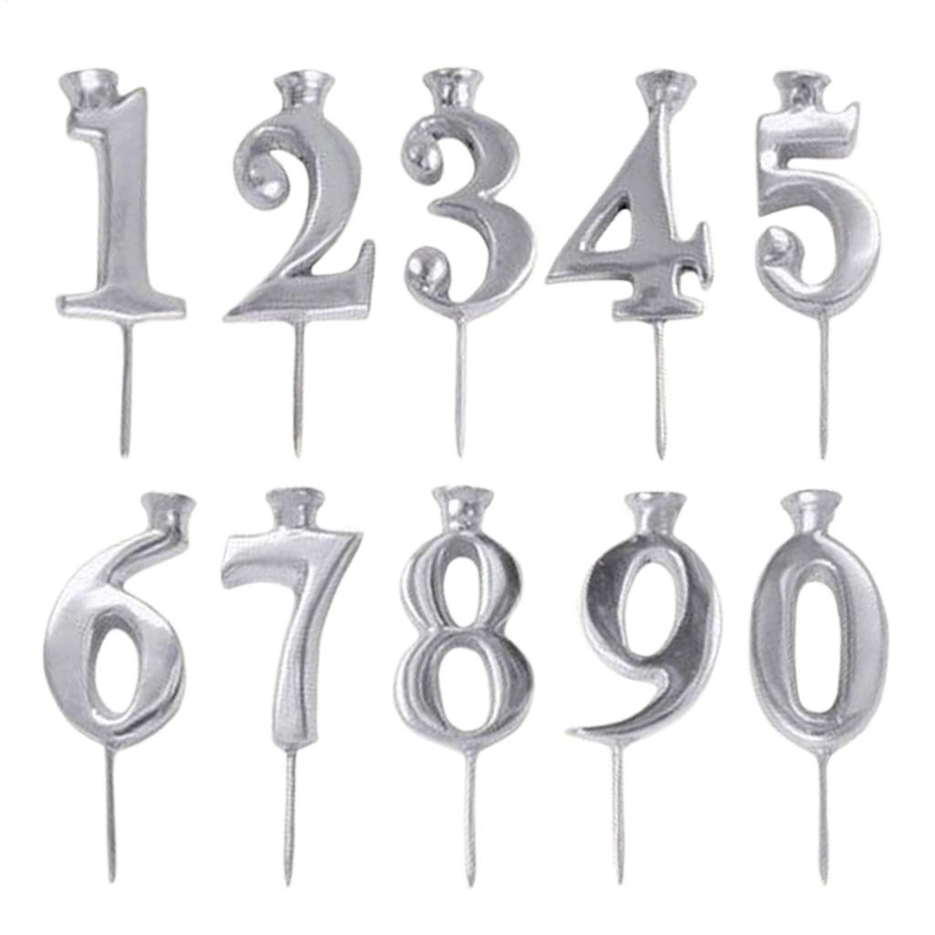10pcs Reusable Number Birthday Candle Holder Set 0-9 Numbered Cake Toppers Metal Digital Candle Holder for Cakes Anniversary