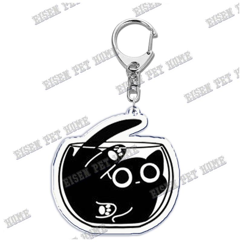 Cute Cartoon Cat Pet Keychain KeyRing Fashion Funny Black Cat Popular for Bag Pendant Llaveros Aaccessories Gift