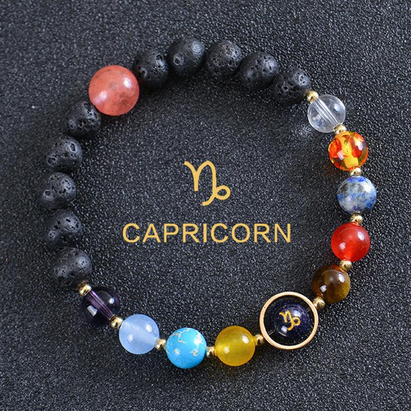 Solar System 12 Constellation Bracelet For Men And Women Volcanic Stone Hand Beaded Colored Stone Stretch Hand