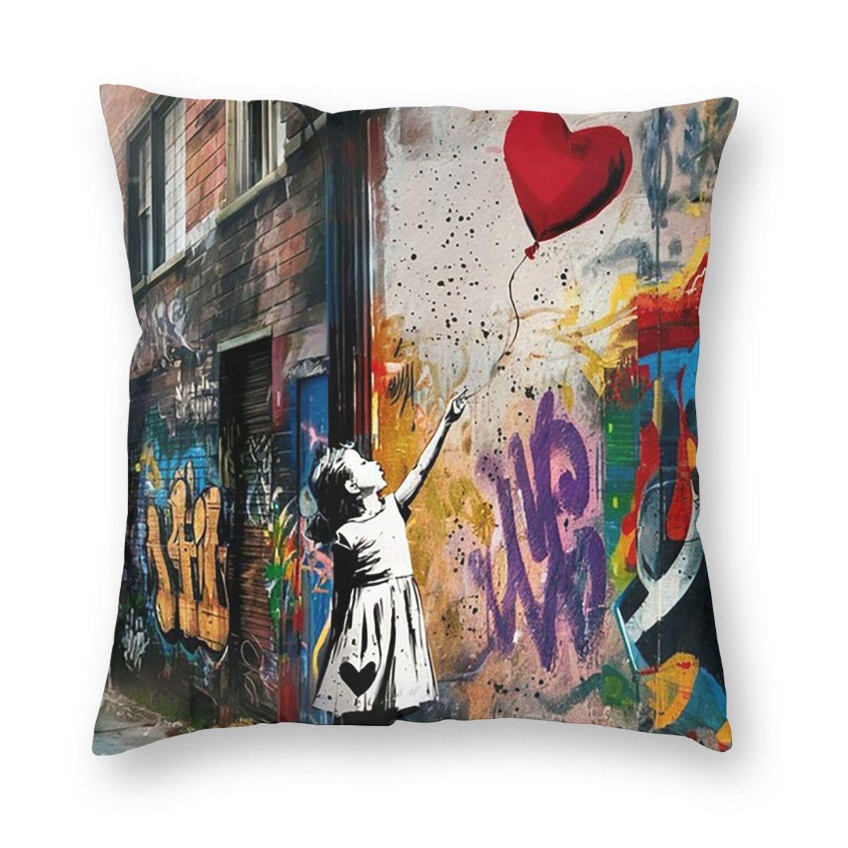 Banksy Стрит-Граффити Арт Квадратная Наволочка Чехол на Подушку Декор Подушки Подушка-Плед для Дома Автомобиля 12x12Inch