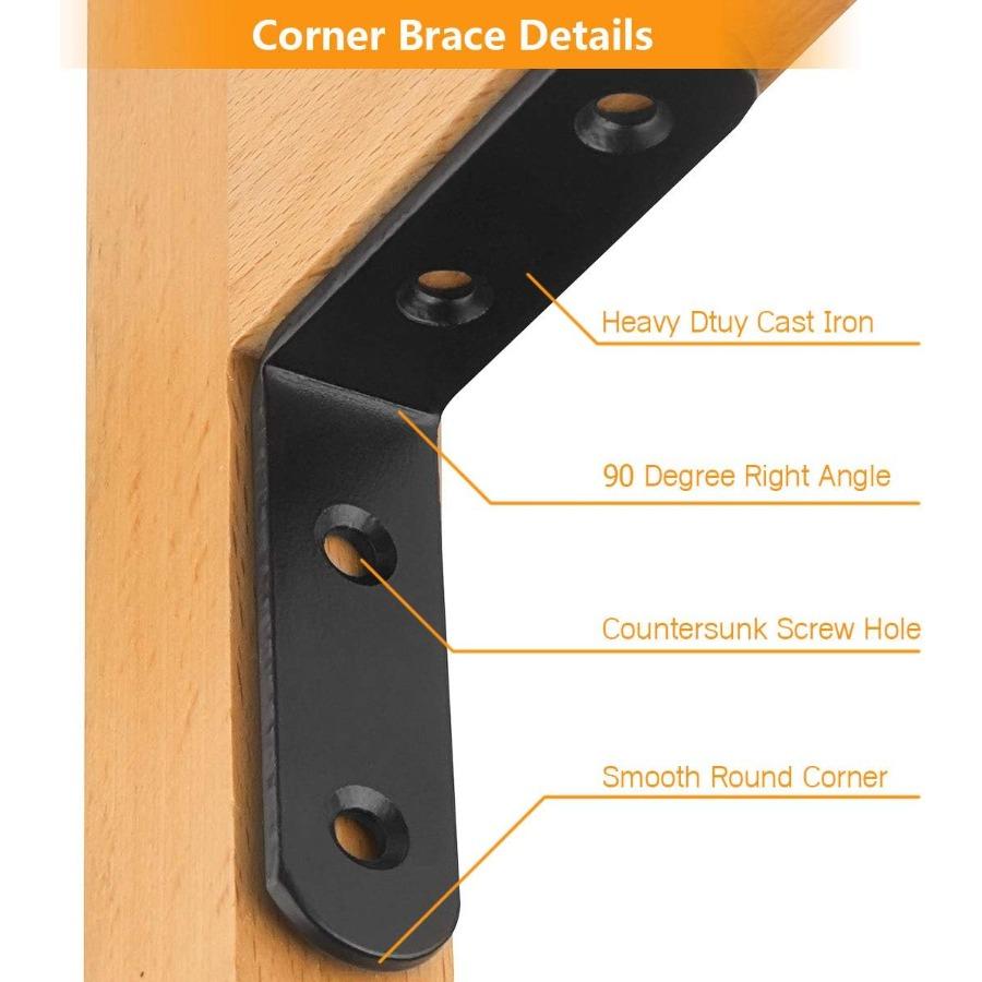 10Pack 65x65x20mm Black L Bracket, Stainless Steel 90° Heavy Duty Corner Brace Joint Fastener with Screws, Round End 4 Holes