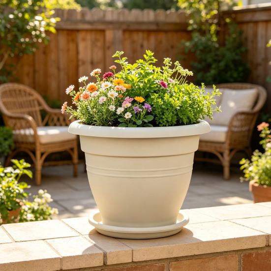 Weatherproof Plant Pots Round Flower Pot, Lightweight Pot with Drainage UV Resistant Garden Holes, Modern Planter for Indoor And Outdoor Plants
