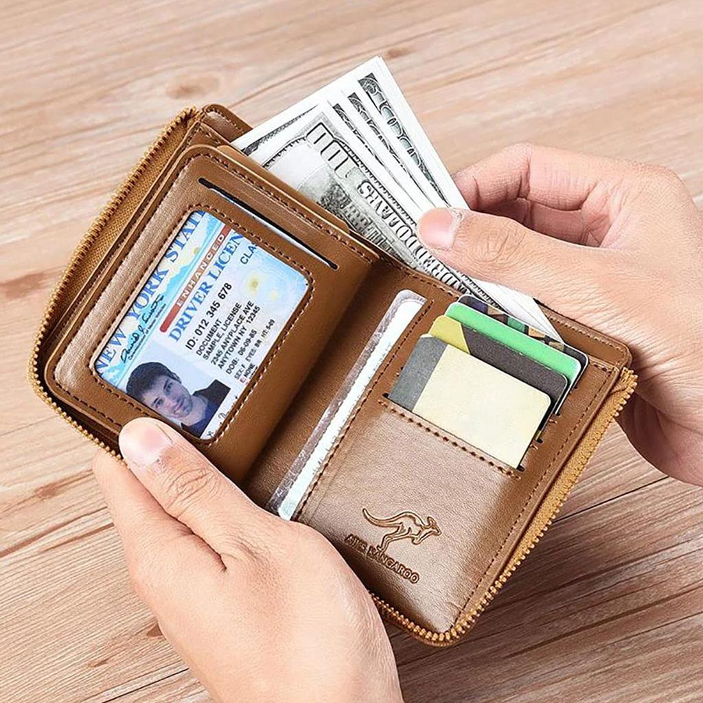 Wallet Leather Business Card Holder Zipper Purse Luxury Wallets for Men RFID Protection Purses Carteira Masculina Luxury.-A-DH