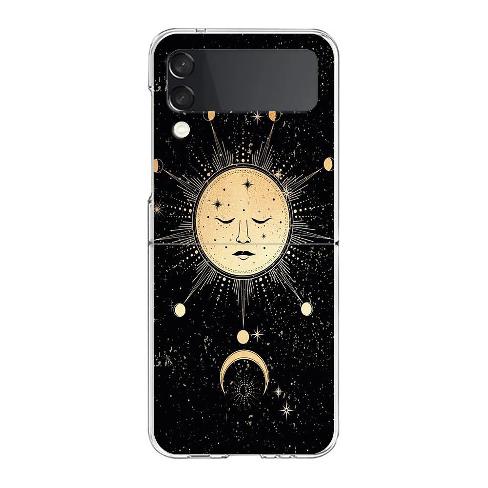 Moon Tarot Cat Aesthetic Clear Phone Case For Samsung Galaxy Z Flip 4 Case Thin High Hard Shell On For Galaxy Z Flip 3 5G Cover