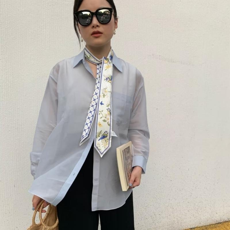 Soft Twill Satined Flower Pattern Neck Scarf Elegant Long Scarf Bag and Hair Tie for Stylish Women Daily Wear