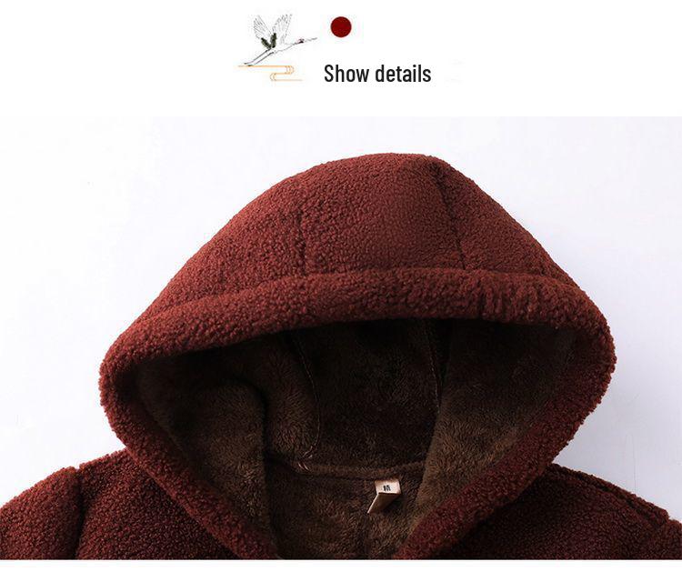 Mom's Plus Size Lambswool Hooded Jacket - Velvet Thickened Winter Coat for Middle-Aged & Elderly Women