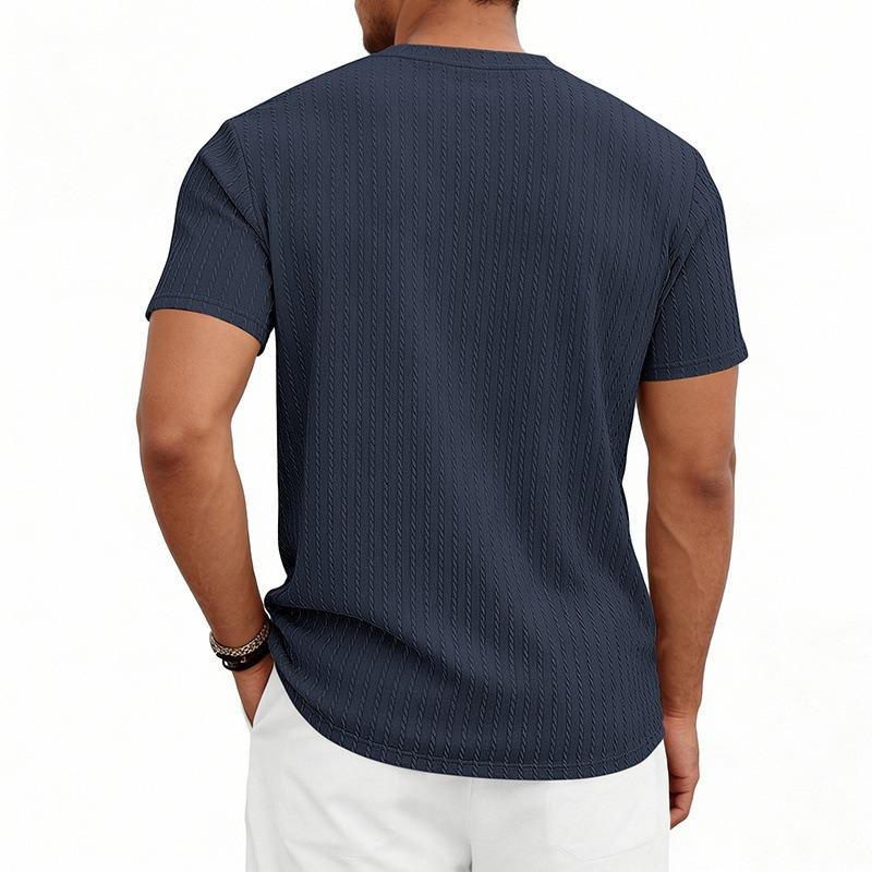 Men's Heavyweight Jacquard Stretch Short Sleeve Henley T-Shirt.