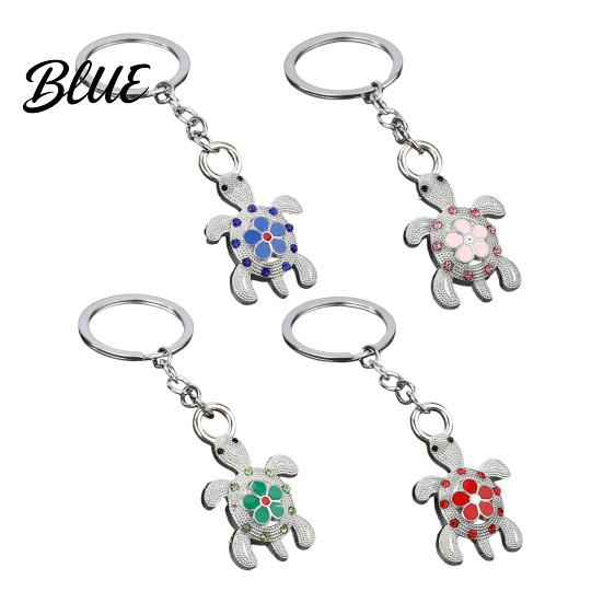 Turtle Key Ring Rhinestone Flower Keychain Luxury Alloy Car Decorative Animal Charm Ring Keychain Pendant for Backpacks Handbag Decoration