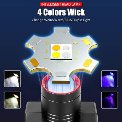 Powerful LED Headlamps White/Warm Light Rechargeable Headtorch Blue/Purple Light Detection Flashlights Emergency Headlight