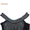Lady Evening Dress Rhinestone Decor Mesh Patchwork Sleeveless Skinny Round Neck Wedding Party Maxi Dress for Prom Club Formal Banquet