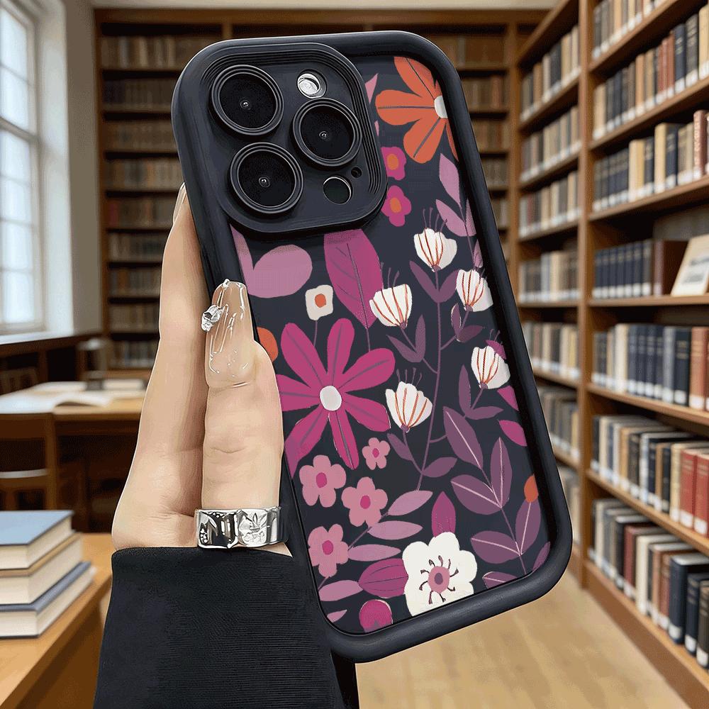 Purple Floral Pattern Phone Case for iPhone 17 16 15 14 13 12 11 Pro Max Plus Anti Scratch, Gel Flexible Protective