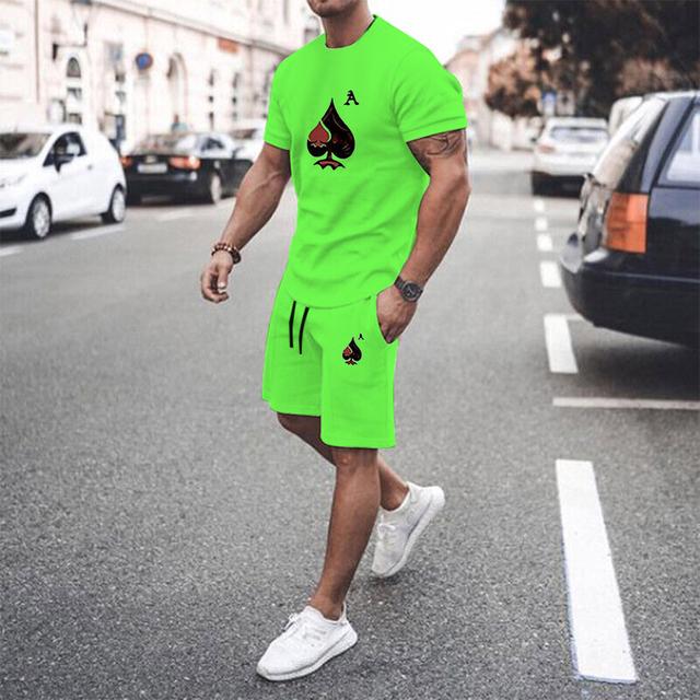 Nová sada pánských šortek a trička Oblečení s krátkým rukávem Grafické potisky Poker O Neck Bílý 3D tisk Outdoorové oblečení na ulici 2ks