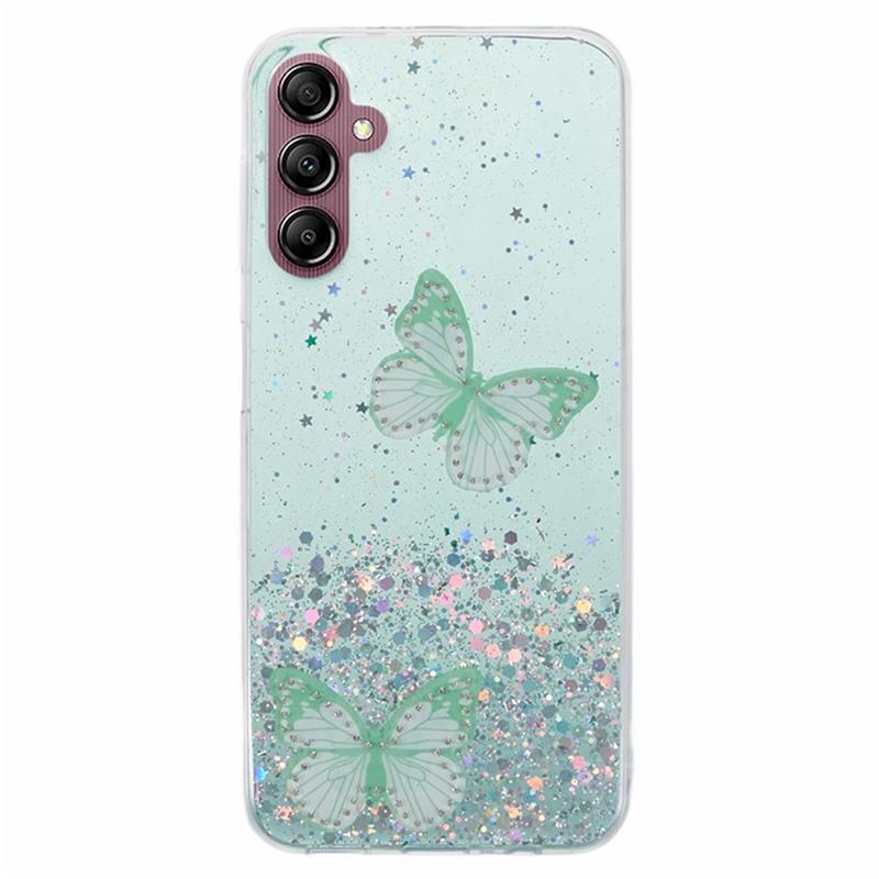 

WANLONFENG AW Series for Samsung Galaxy A54 5G Case Glitter 3D Butterfly TPU Phone Cover with HD Film 2-in-1 Green