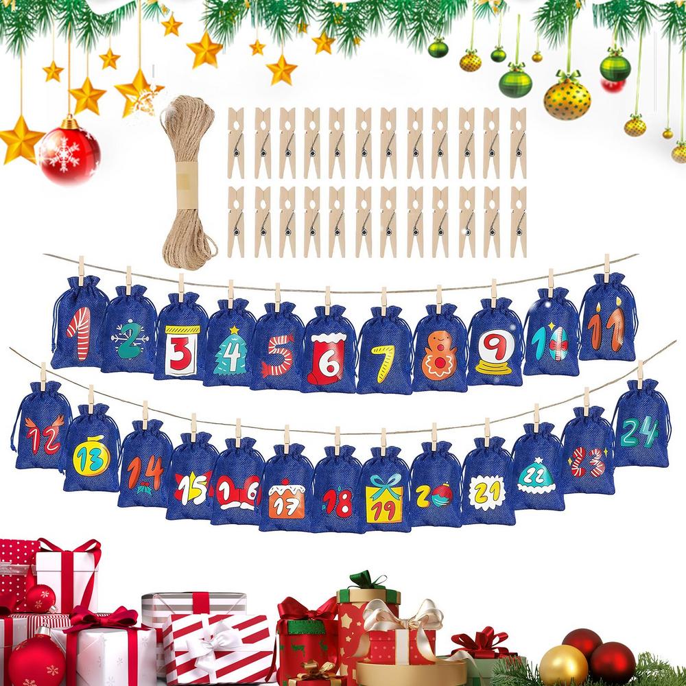 

Christmas Countdown Bags Christmas Decor 24-Day Fillable Empty Drawstring Bags With Numbers For Wedding Holiday Birthday 14x10cm