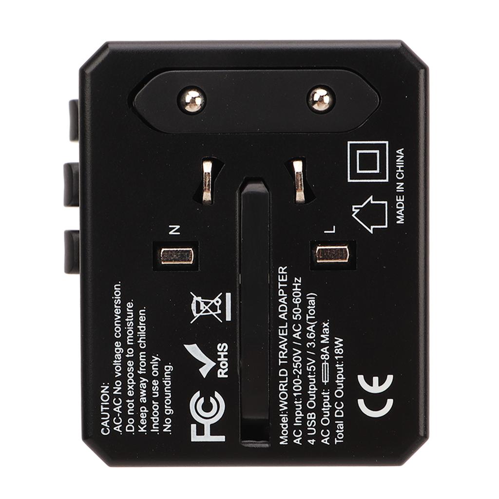 Travel Adapter Black Universal Adapter with 3 USB 1 Type C Safety Protection International Adapter