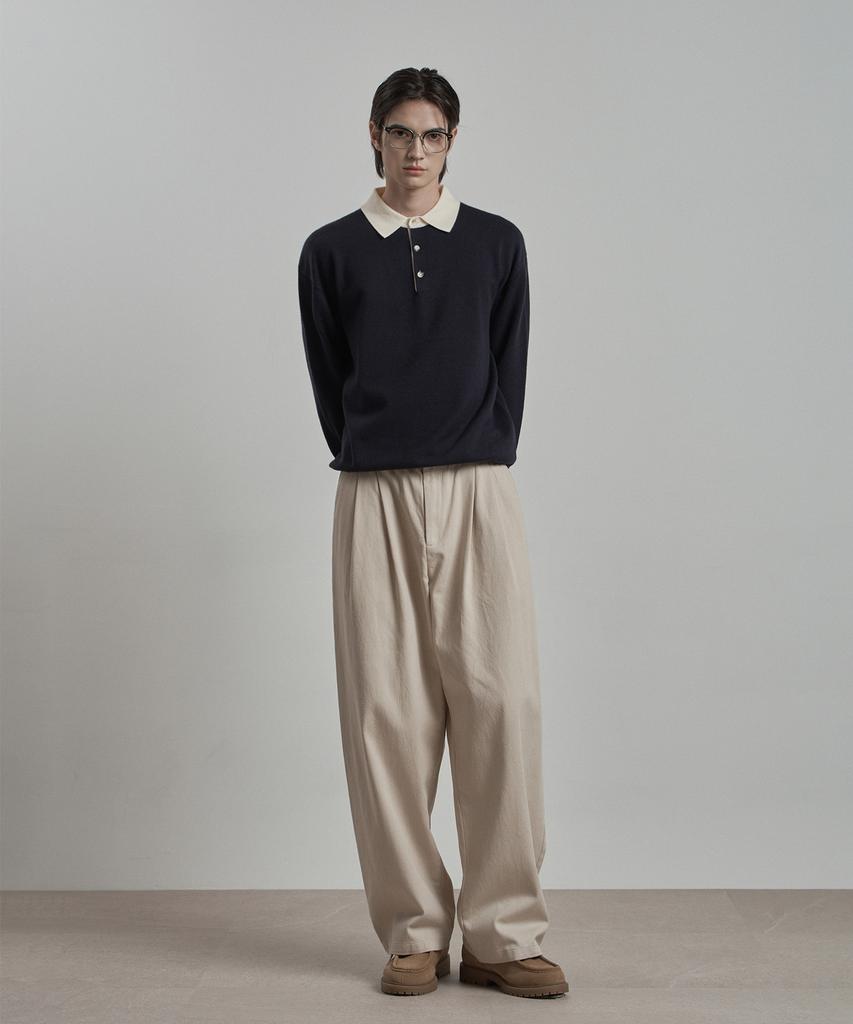 WORK ON BODY OFF Par Semi-Overfit Two-Tone Collar Knit [Navy]