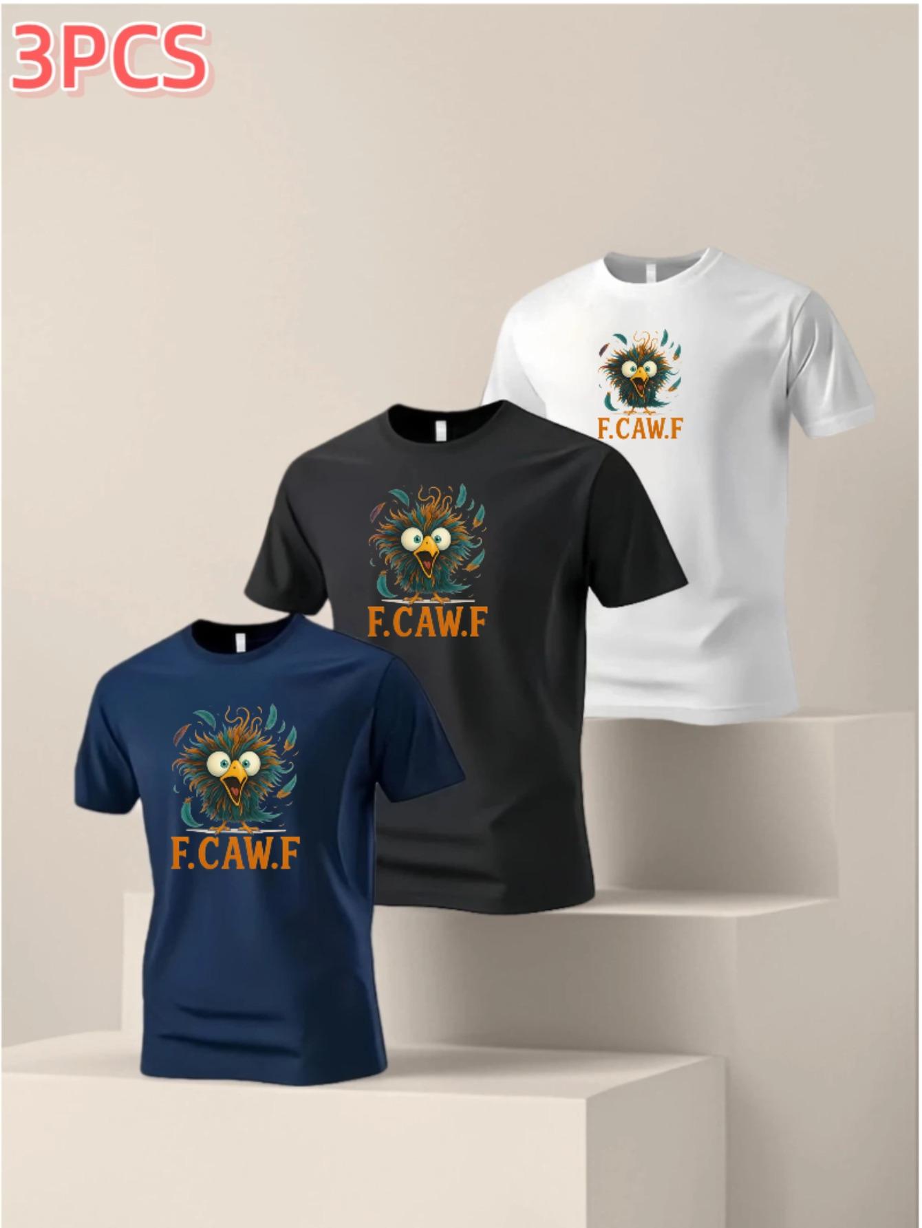 

Men s Casual T-Shirt Three-Pack F.CAW.F Whimsical Bird Print L