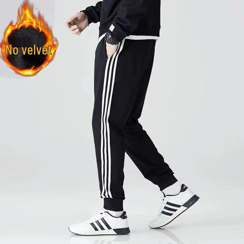 Global Finds Winter Heren Fleece Joggers: Casual Sportbroek met Drie Strepen, Losvallend, Rechte Pijpen L
