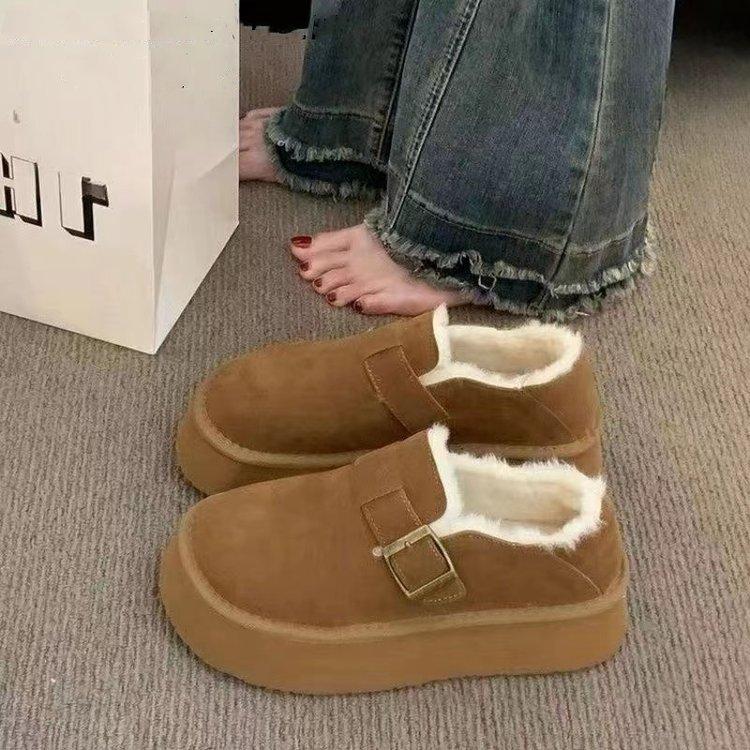 

Флисовые утолщенные хлопковые туфли женские на платформе 2024 года осень-зима новые универсальные ленивые теплые хлопковые туфли с одной педалью 40