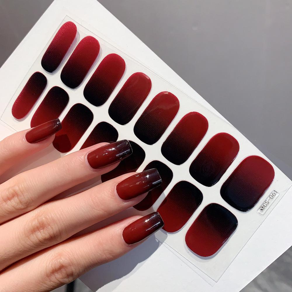 16Pcs/Sheet Semi-Cured Gel Nail Sticker DIY Self Gradient Color Double Color Nail Strip Sticker Wraps Nail Full Cover Nail Decals