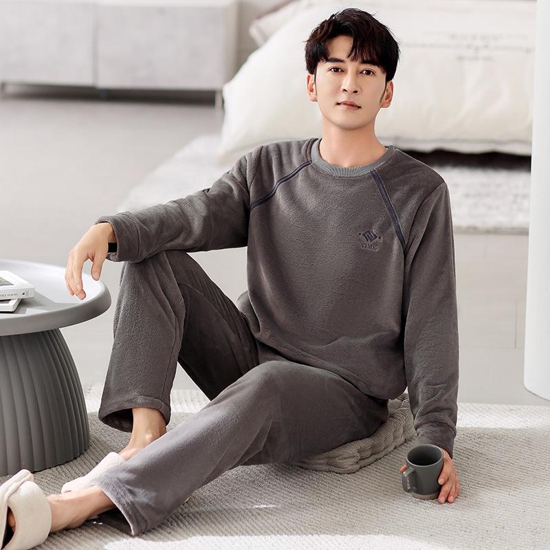 

Пижама мужская зимняя коралловый флис утолщенный флис мужская осенне-зимняя фланель для сохранения тепла можно носить на улице зимняя домашняя одежда 3XL