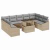 10 Piece Beige and Light Grey Poly Rattan Garden Sofa Set with Cushions