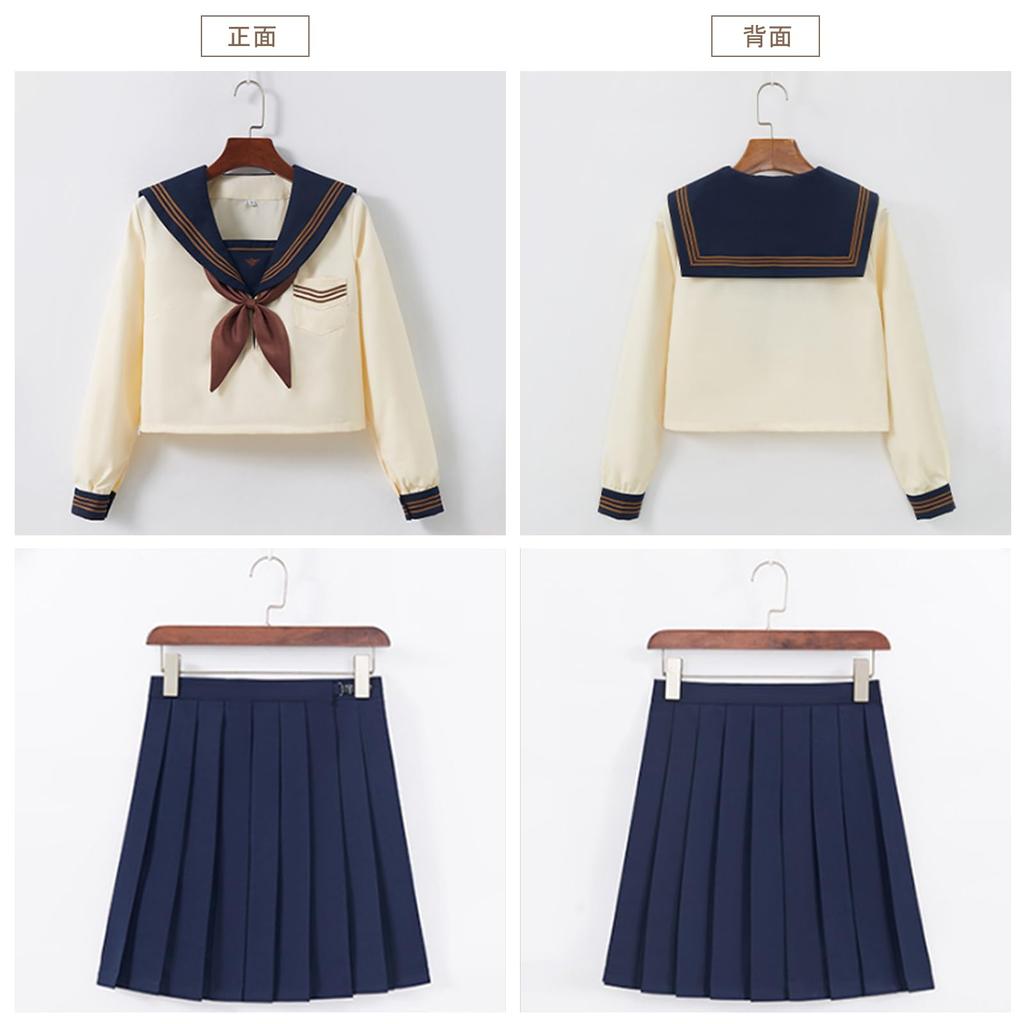 Full Sailor Uniform Set for High School Available In Long and Short with Three Stripes and Kansai School Cosplay for High School and Junior High