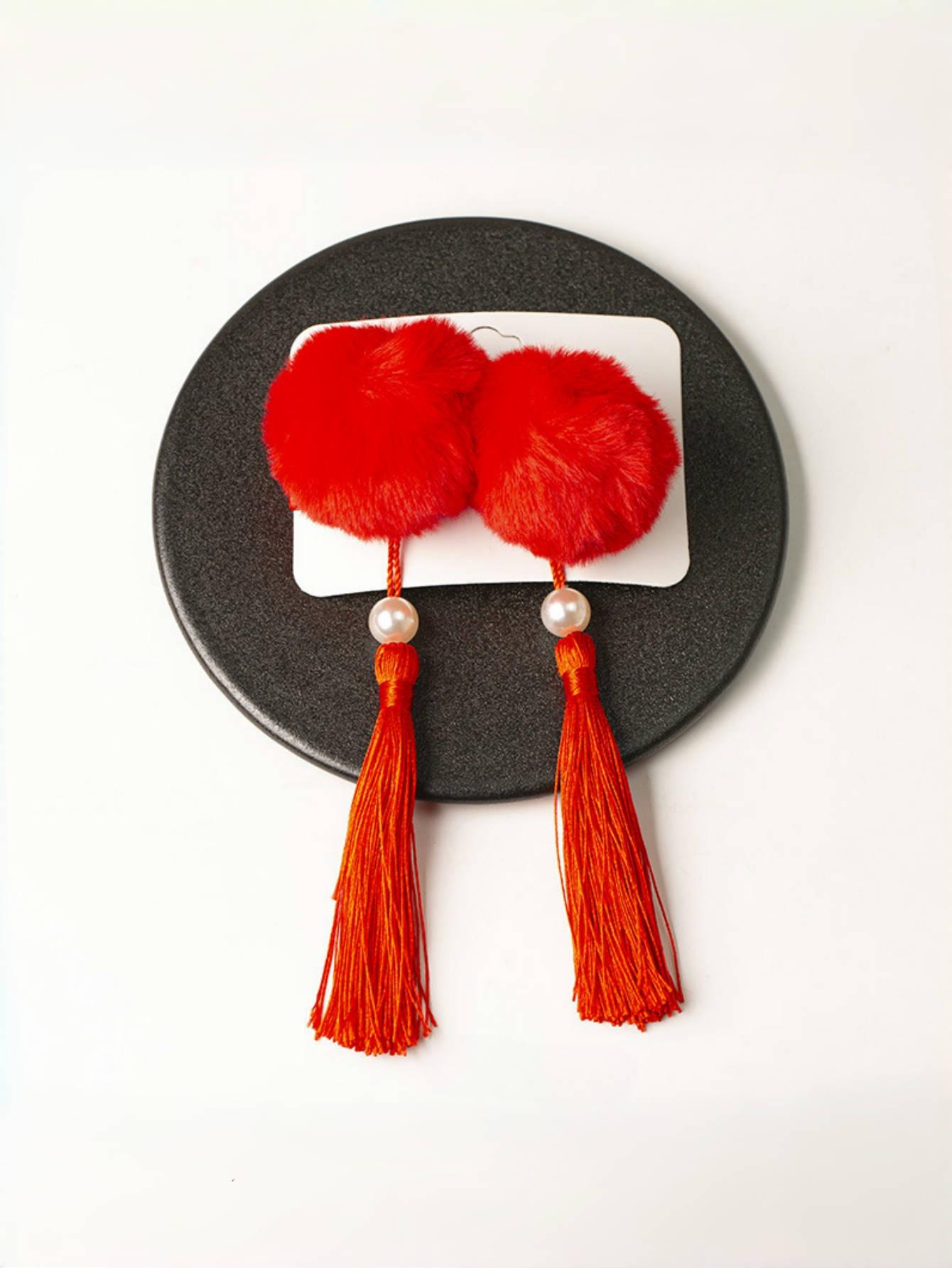 

Детская красная заколка-помпон Заколка-бахрома с помпоном для девочек аксессуары для детей