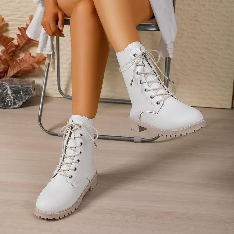 Commercio estero taglia grande 2025 nuova moda stivali Martin stringati da donna stile britannico casual tinta unita stivaletti alla moda