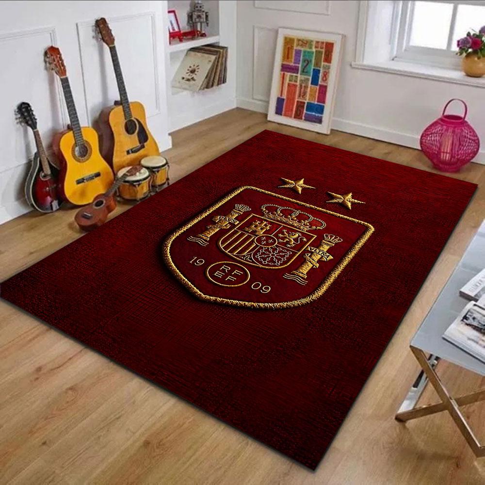 Golden Spanish Emblem on Red Background Patterned carpet, non slip mat suitable for living room and bedroom sofas