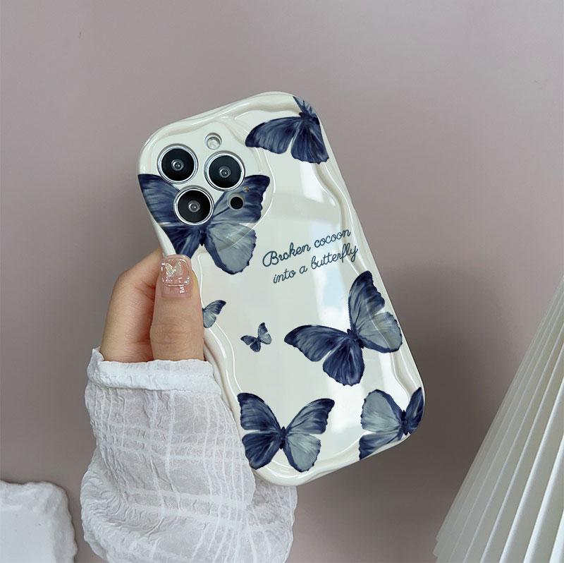 INS Retro Butterfly Phone Case For iPhone 17 16 16e 15 14 13 12 11 Pro Max Mini X XR XSMAX 8 7 6S Air Plus 3D Wave Soft TPU