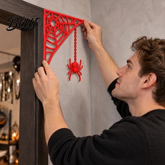 Scary Party Supplies 3D Printed Spider Web Door Corner Decoration for Halloween Party Upside-down Figurine Spooky Upside Down Wall Decor Lightweight