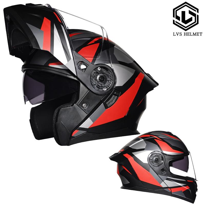 LVS Helmet Men's and Women's Full Covering Double Lens Uncovering Helmet Bluetooth Personality Summer Half Helmet Four Seasons Electric Vehicle Racing
