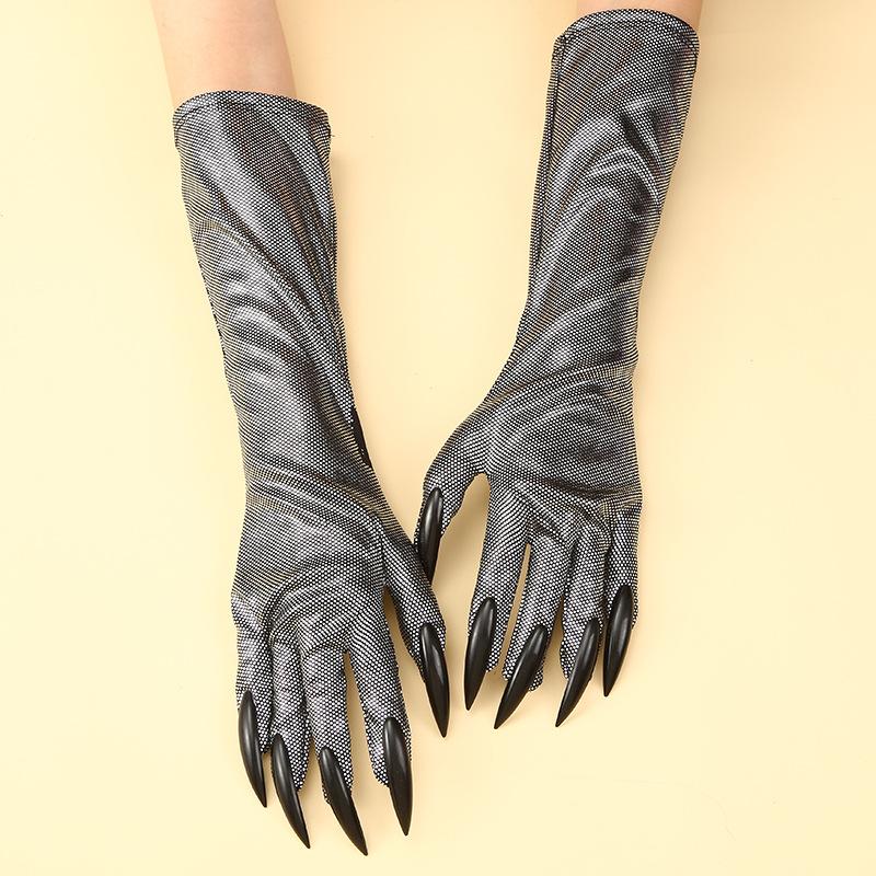 Halloween Claw Gloves Black Sequined Nails Halloween Cosplay Costume Long Nail Gloves Personality Ghost Claw Long Gloves
