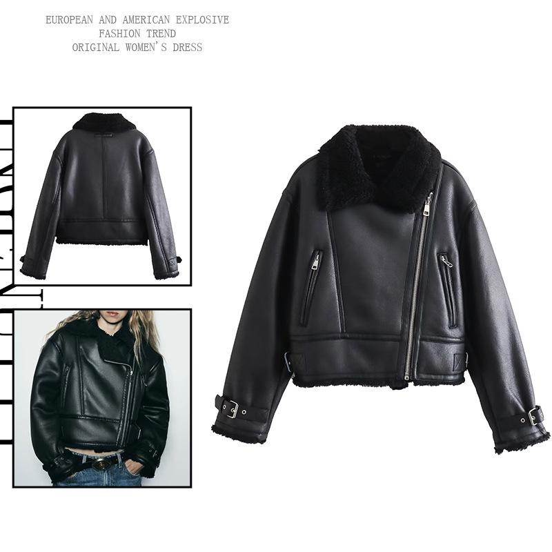 Double-Sided Thick Jacket with Zipper Accent: Turn-Down Collar European & American Women's Fashion