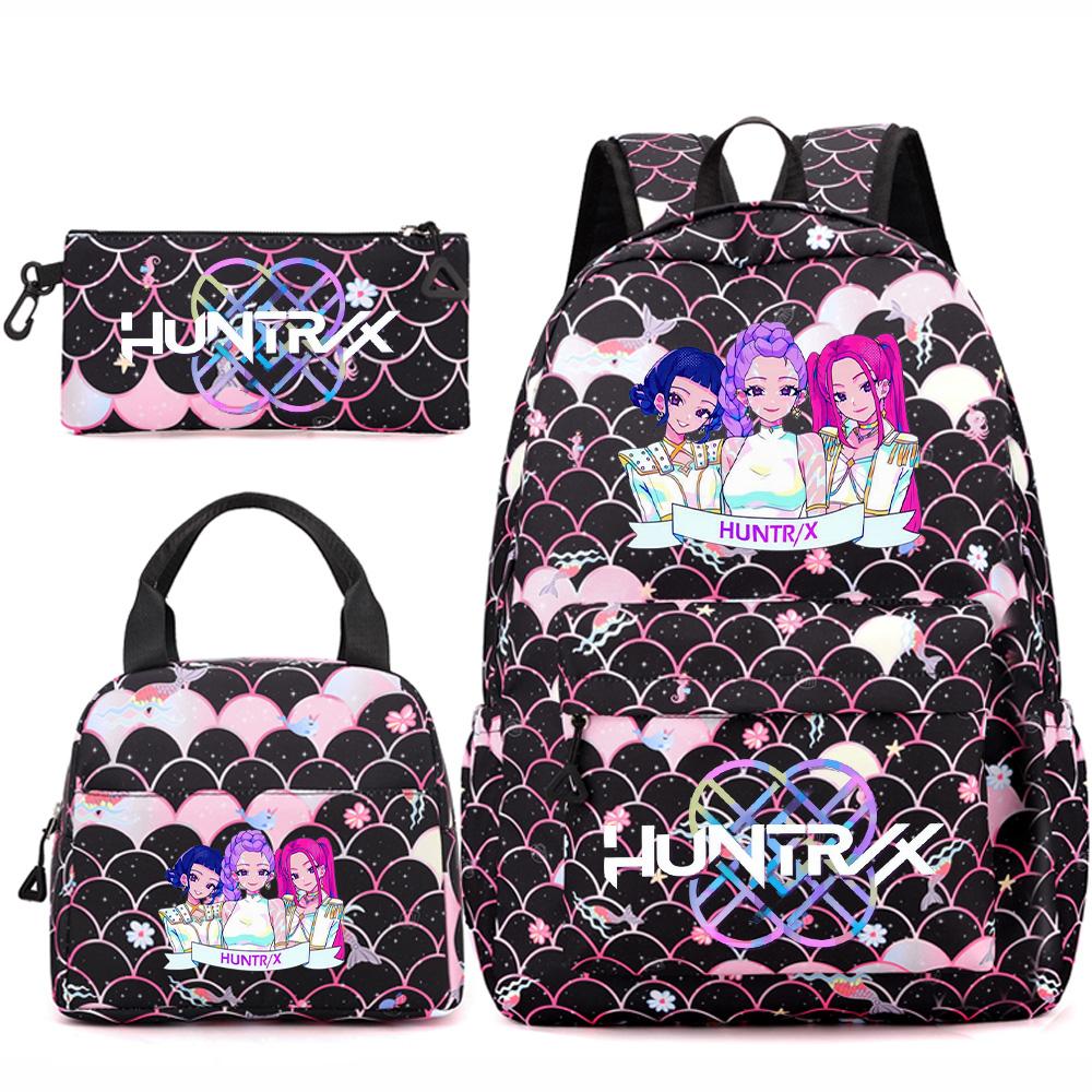 3Pcs/set Anime Kpop Printed Backpack Handbag Pencil Case for Teenger Student Girl Boy Schoolbag Kid Bookbag Large Capacity Travel Bag Gift