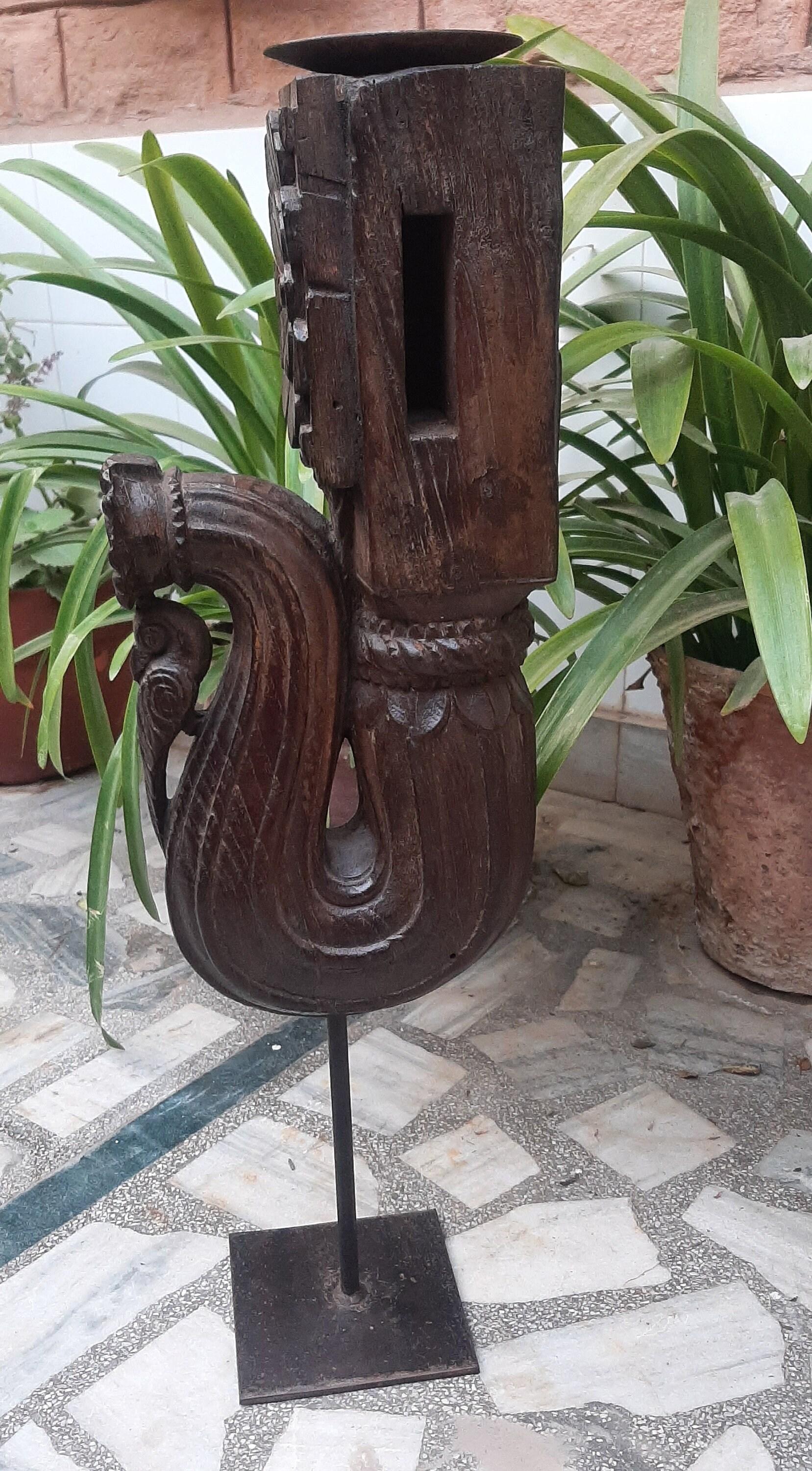 

Antique Wooden Pillar Candle Stand: Rustic Farmhouse Table Decor 16” X 8” X 24” (l x w x h) разноцветный