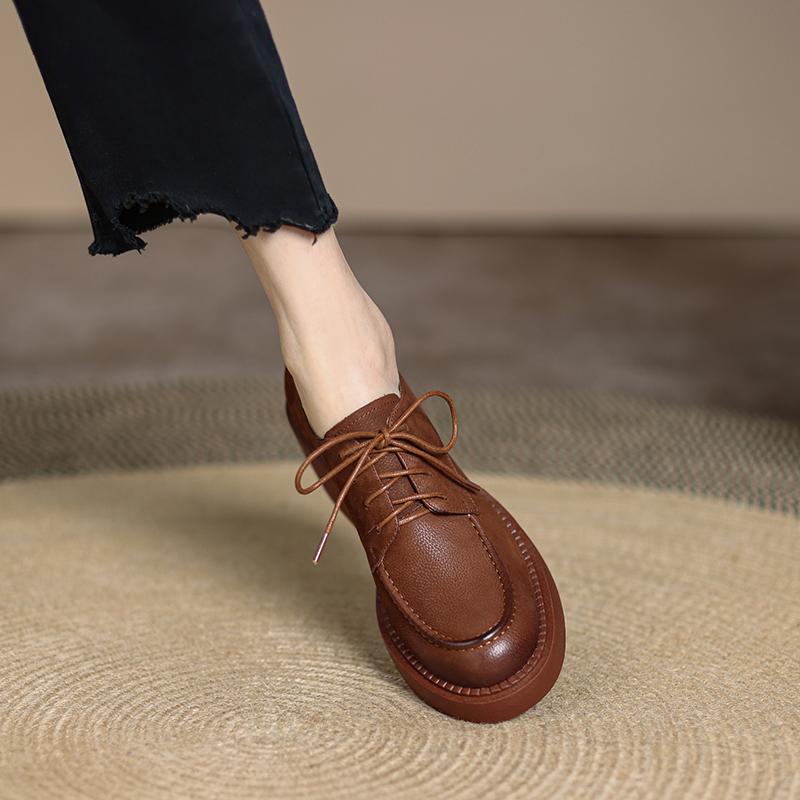 Vintage Echtleder Plateau Schuhe für Damen Mode 2024 Frühling/Herbst Neu Klobige Absätze Pumps Nachtclub Basic Schuhe Frau