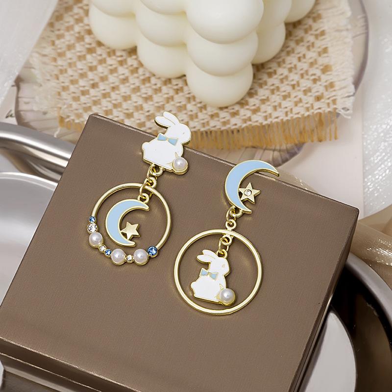 Cartoon Cute Asymmetrical Cute Rabbit Earrings, Girly Heart Sweet Alice Earrings