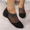Fashion Low Heel Shoes Summer New Pointed Suede Splicing Mesh Crystal Flowers After Zipper Anti-slip Wear-resistant Low-top Shoes