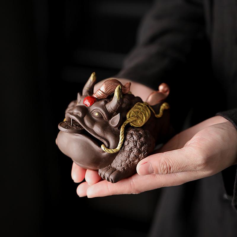 Mor Kum Büyük Çay Hayvanı Kurbağası Üç Bacaklı Altın Kurbağası Çay Hayvanı Süsü Çay Masası Dekorasyonu Süsü Çay Töreni Aksesuarları