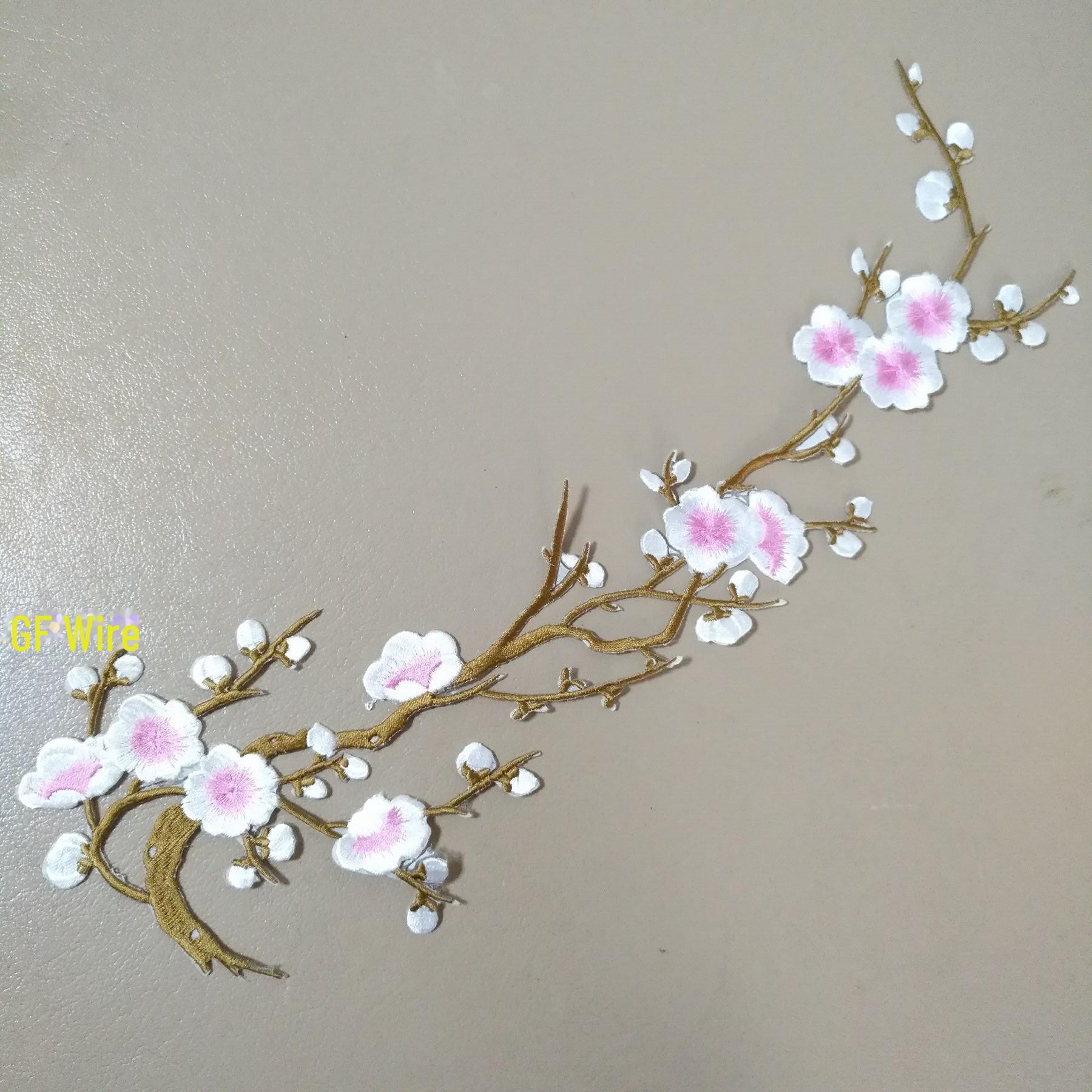 

Вышитая нашивка «Цветок зимней сливы» для чонсама — своими руками в китайском стиле с термонаклейкой 15X36 cm белый