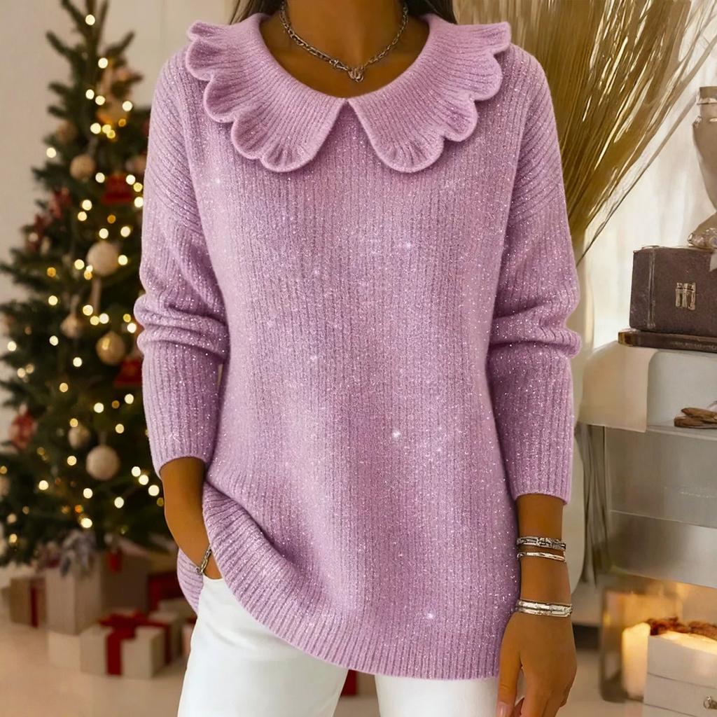 Women Sequin Knitted Casual Pullover Tops Fashion  Long Sleeve Sweaters