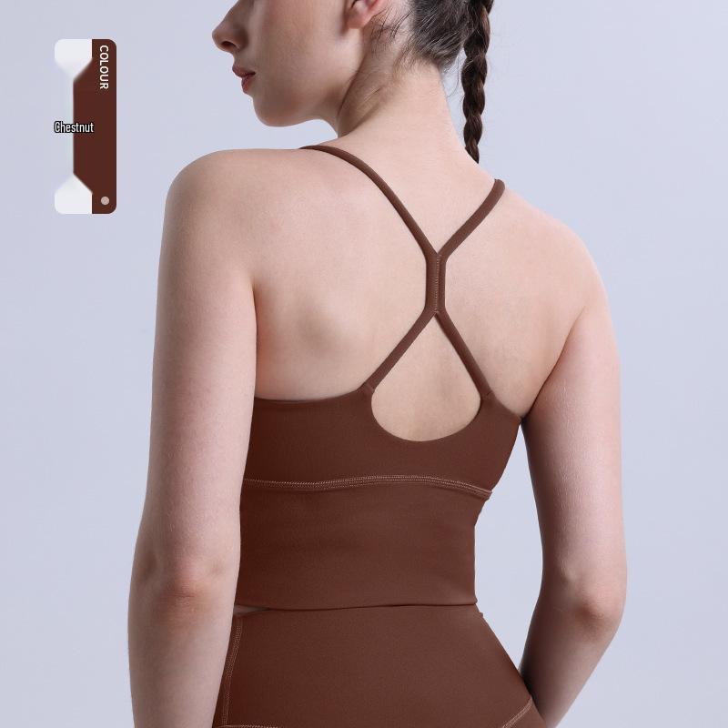 

Женский спортивный топ с перекрестными бретелями с эффектом «нюд» - Утягивающая майка для летнего фитнеса Small