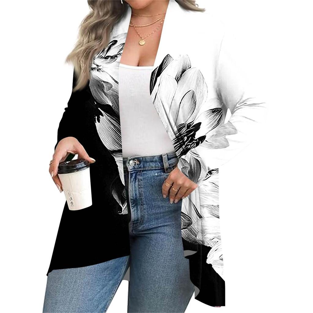 Cárdigan de Punto de Largo Medio para Mujer con Estampado Casual de Moda Otoño e Invierno de Manga Larga