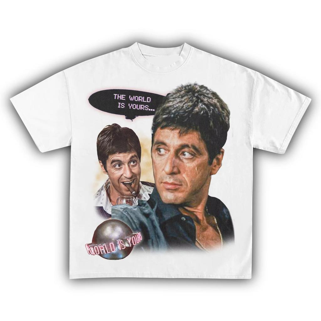 2026 Scarface Tony Montana The World Is Yours 80s Retro T Shirt for Unisex Women Vintage Crime Gangster Movie Graphic Tee Ins