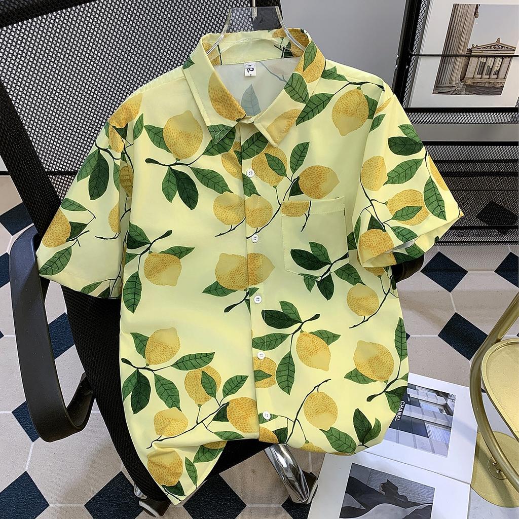 Hawaiian Full Printed Short-Sleeved Floral Shirt Men's Summer Thin Vacation Style Ice Silk Cool Half-Sleeved Loose Shirt